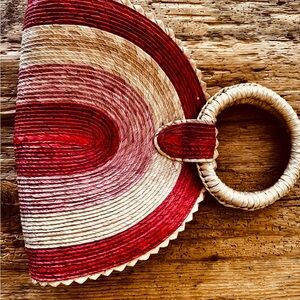 Red and Cream Woven Fan Clutch